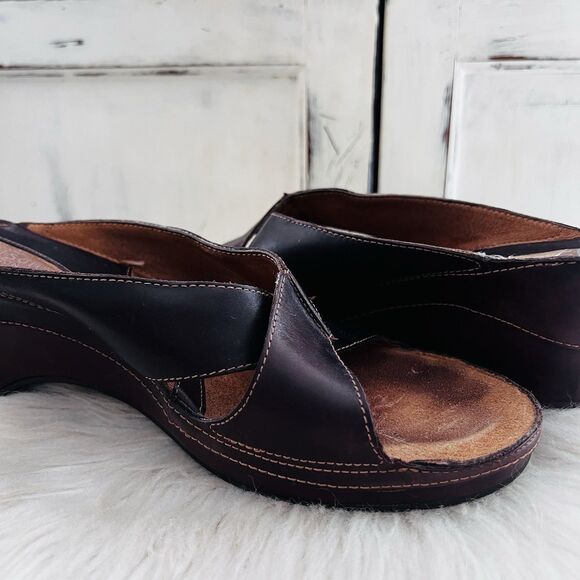 Clarks Artisan Collection Espresso Brown Wedge Slip on Earthy Sandals - Size 10M - Picture 5 of 9